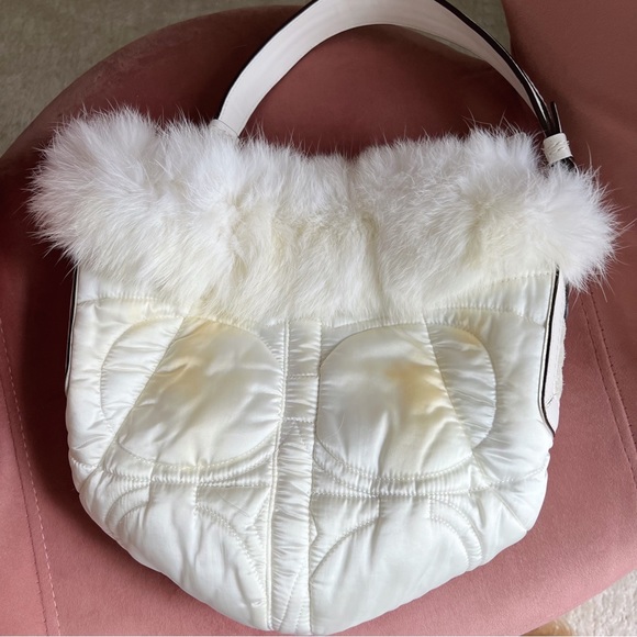 Coach White Satin Bag with Rabbit Fur Trim - Picture 5 of 7